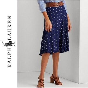 NWT Lauren Ralph Lauren navy and cream crepe peasant midi skirt size 14